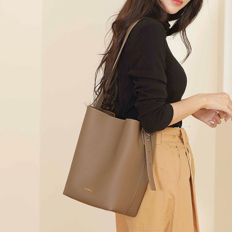 Regina Top Grain Leather Soft Tote Bag Top Grain Leather Commuter Bucket Bag