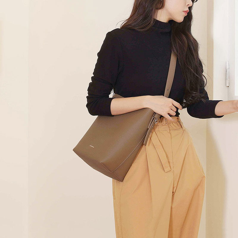 Regina Top Grain Leather Soft Tote Bag Top Grain Leather Commuter Bucket Bag