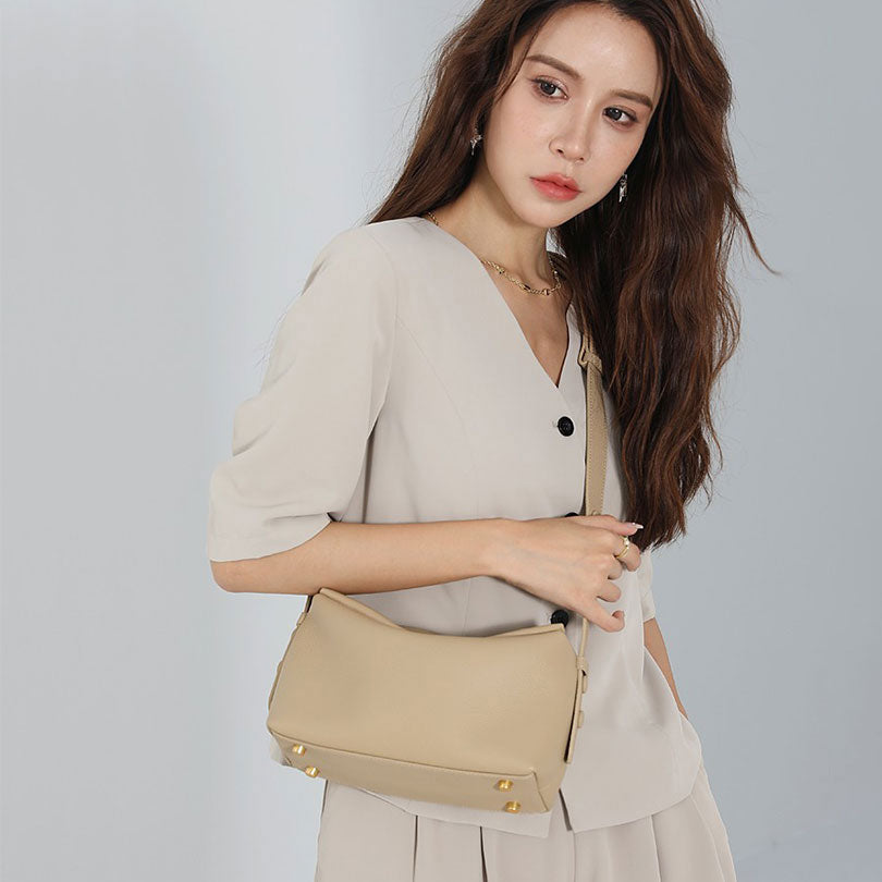 Top Grain Soft Leather Shoulder Bag with 2 Straps