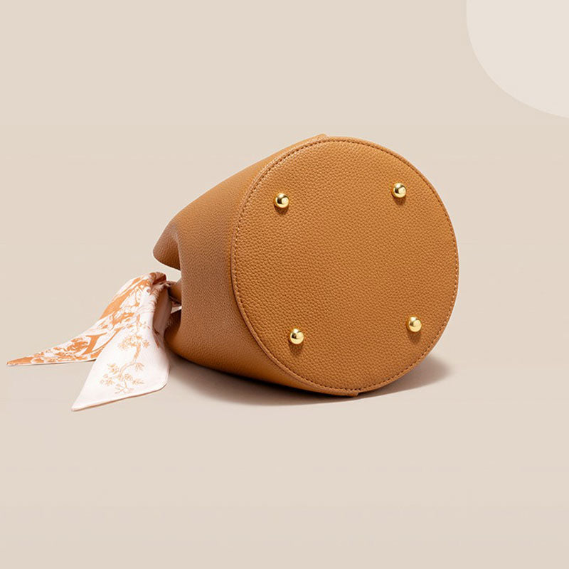 Commuter Soft Bucket Bag Leather Fashion Top Grain Leather Vegetable Basket Crossbody Bag