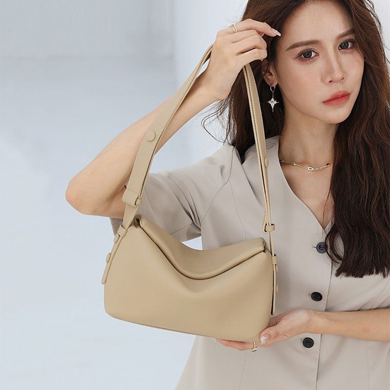 Top Grain Soft Leather Shoulder Bag with 2 Straps