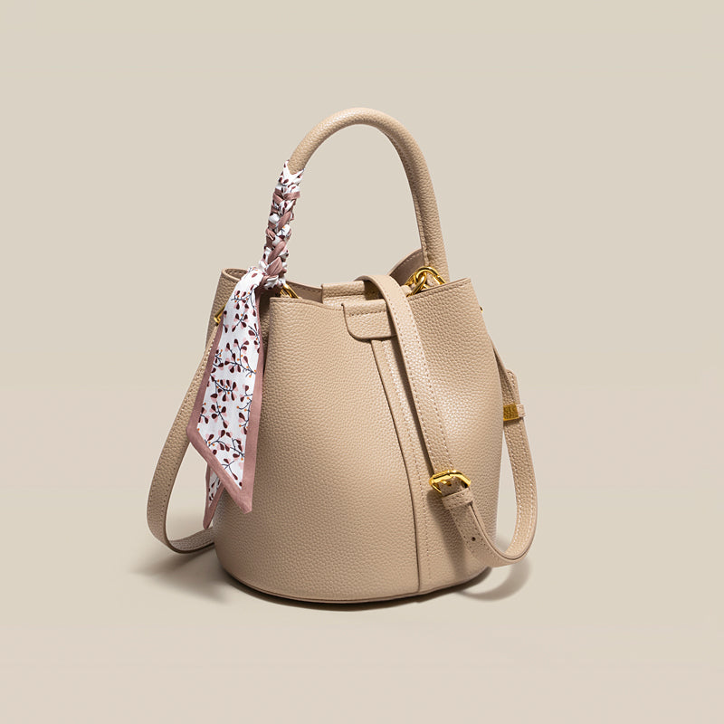 Commuter Soft Bucket Bag Leather Fashion Top Grain Leather Vegetable Basket Crossbody Bag