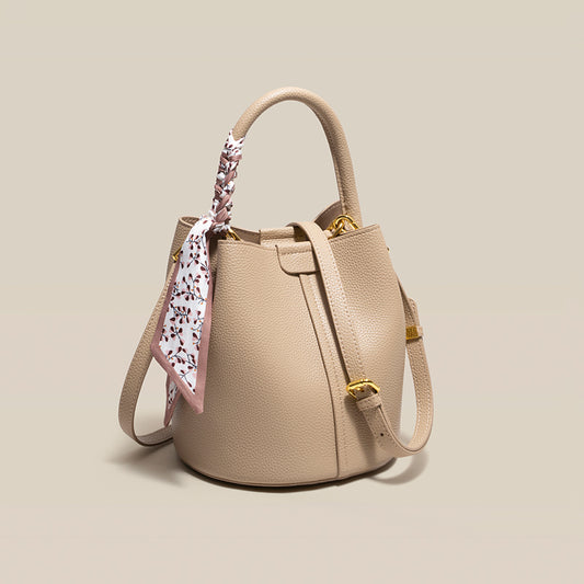 Commuter Soft Bucket Bag Leather Fashion Top Grain Leather Vegetable Basket Crossbody Bag