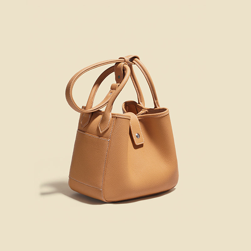 Minimalist Vegetable Basket Bucket Bag Women's Leather Handbag