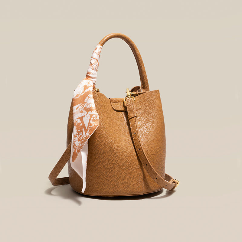 Commuter Soft Bucket Bag Leather Fashion Top Grain Leather Vegetable Basket Crossbody Bag