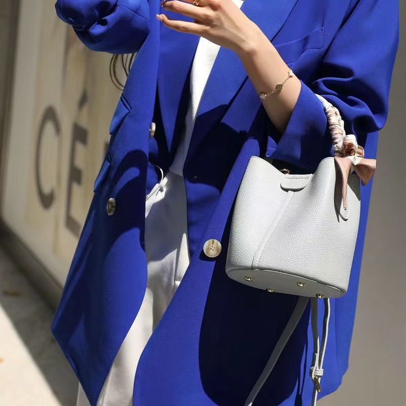 Commuter Soft Bucket Bag Leather Fashion Top Grain Leather Vegetable Basket Crossbody Bag