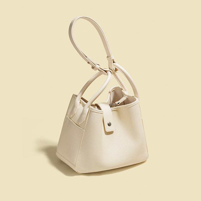 Large Capacity Soft Leather Bucket Bag Totes Top Grain Leather Vegetable Basket Bag For Commuter