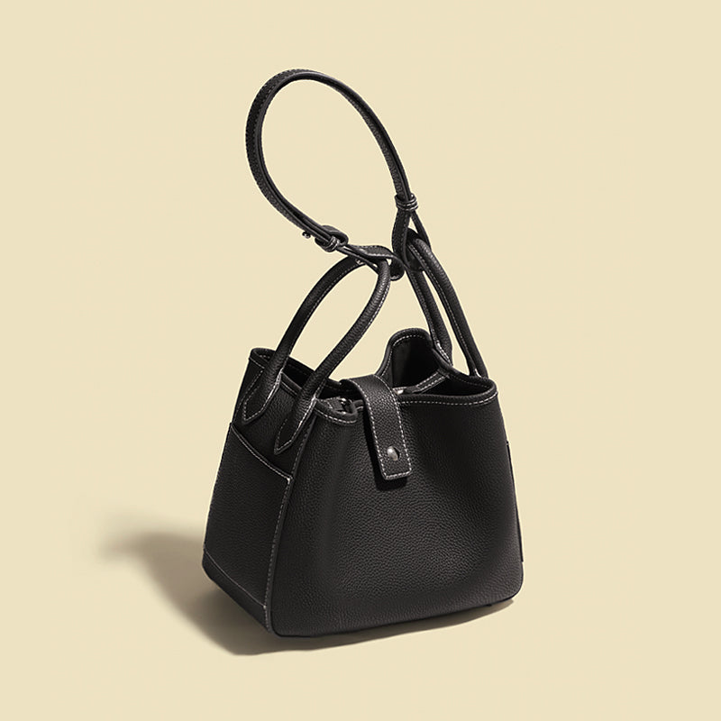 Large Capacity Soft Leather Bucket Bag Totes Top Grain Leather Vegetable Basket Bag For Commuter