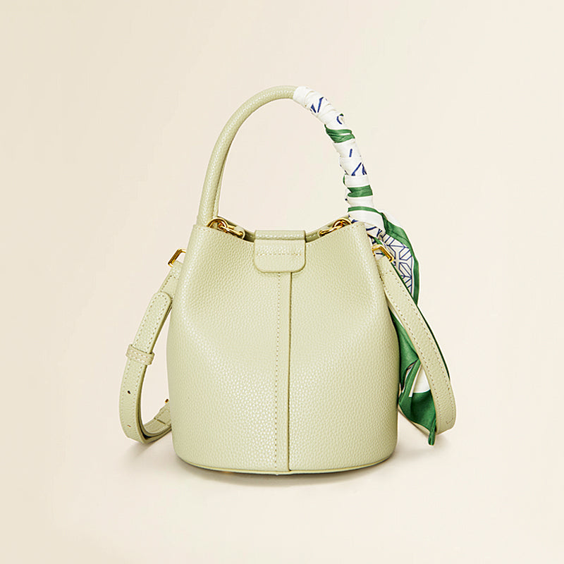 Commuter Soft Bucket Bag Leather Fashion Top Grain Leather Vegetable Basket Crossbody Bag
