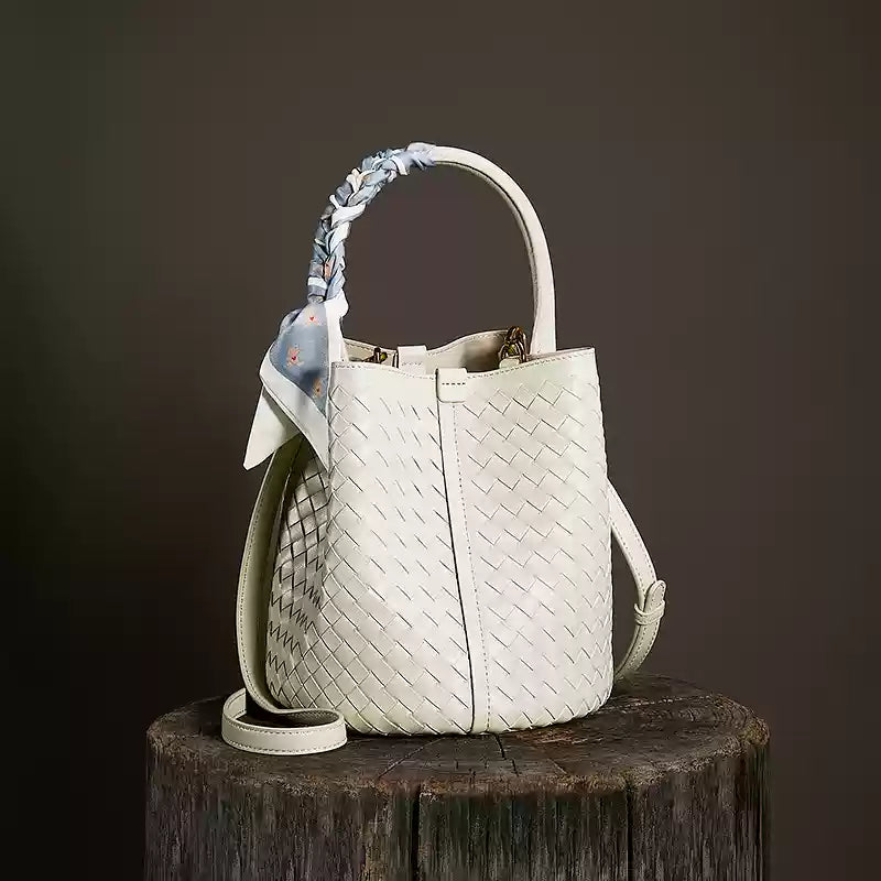 Woven Lambskin Bucket Bag - 2025 New Fashion Large Capacity Leather Handbag