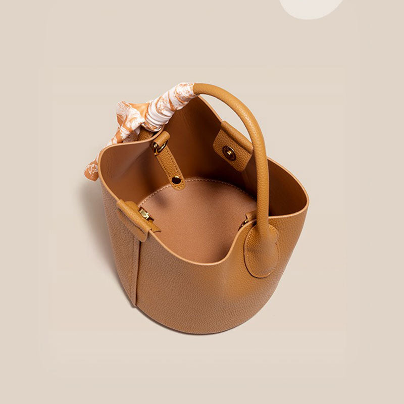Commuter Bucket Bag Leather Fashion Top Grain Leather Vegetable Basket Crossbody Bag