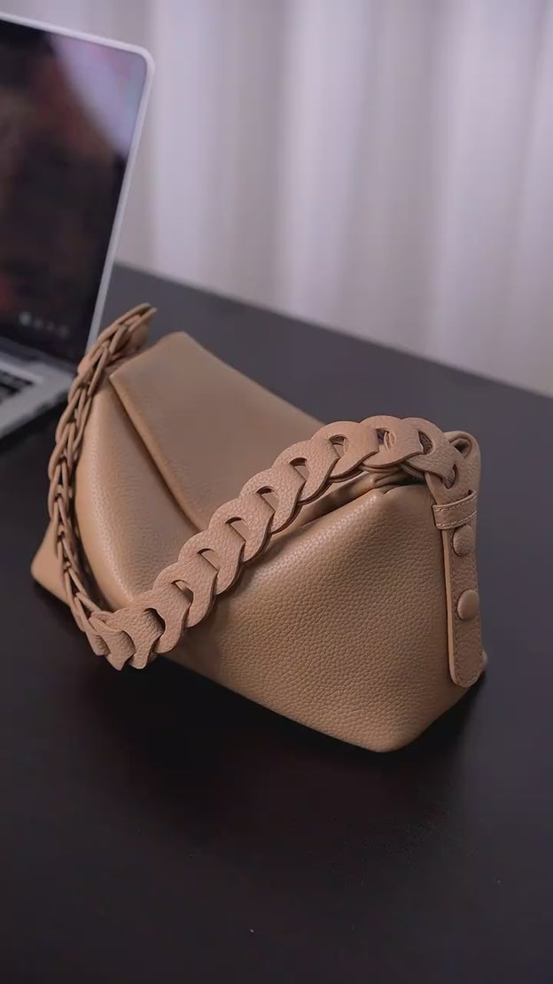 Top Grain Soft Leather Shoulder Bag with 2 Straps