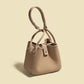 Large Capacity Leather Bucket Bag Totes Top Grain Leather Vegetable Basket Bag For Commuter